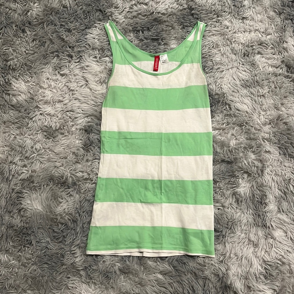 Green and white striped tank top